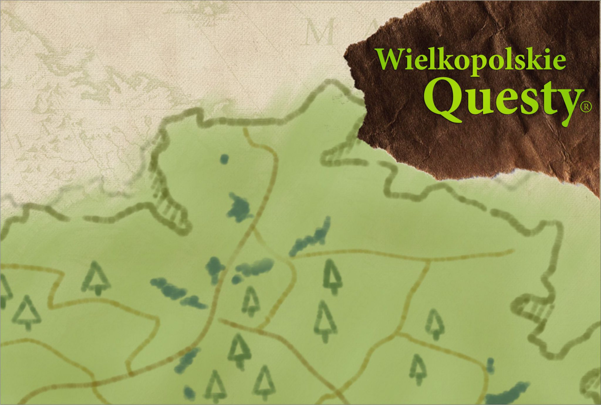 fragment topograficznej mapki lasu i tekst Wielkopolskie Questy