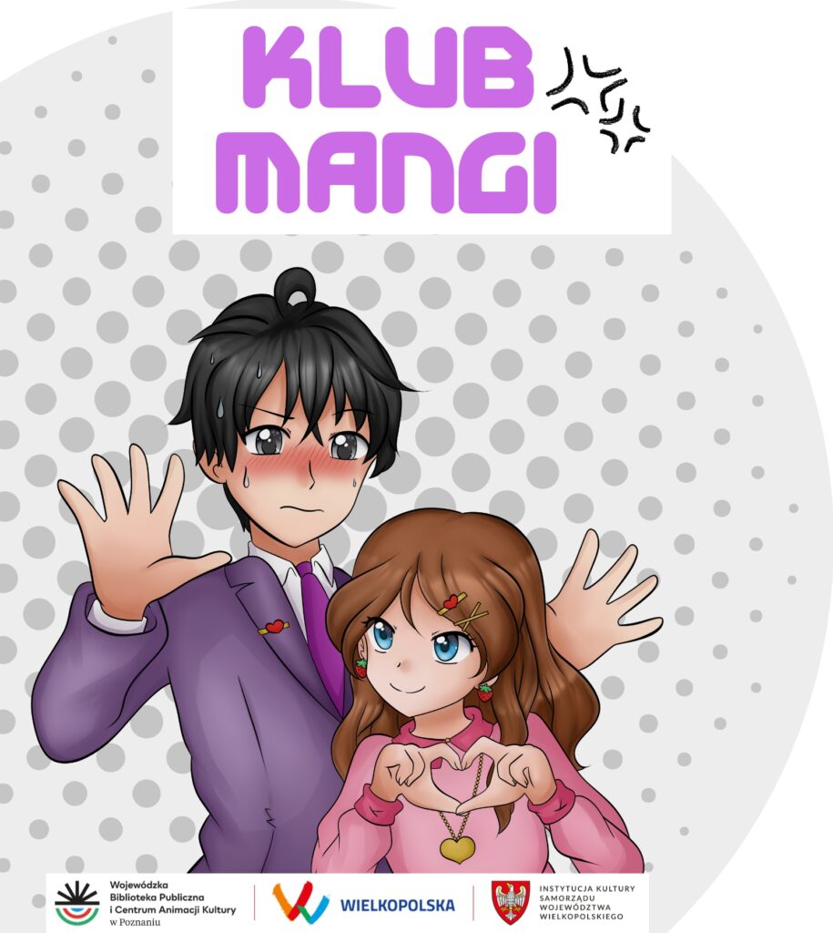 grafika przedstawia chłopca i dziewczynkę, napis: Klub mangi