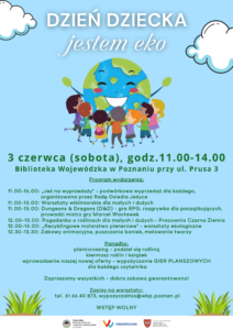 Kolorowy plakat inormujący o programie Dnia Dziecka - Jestem eko